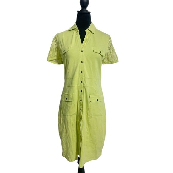 Dolcezza Dresses & Skirts - Dolcezza Size Shirt Small  Dress Green Yellow Short Sleeve Button Down Collared